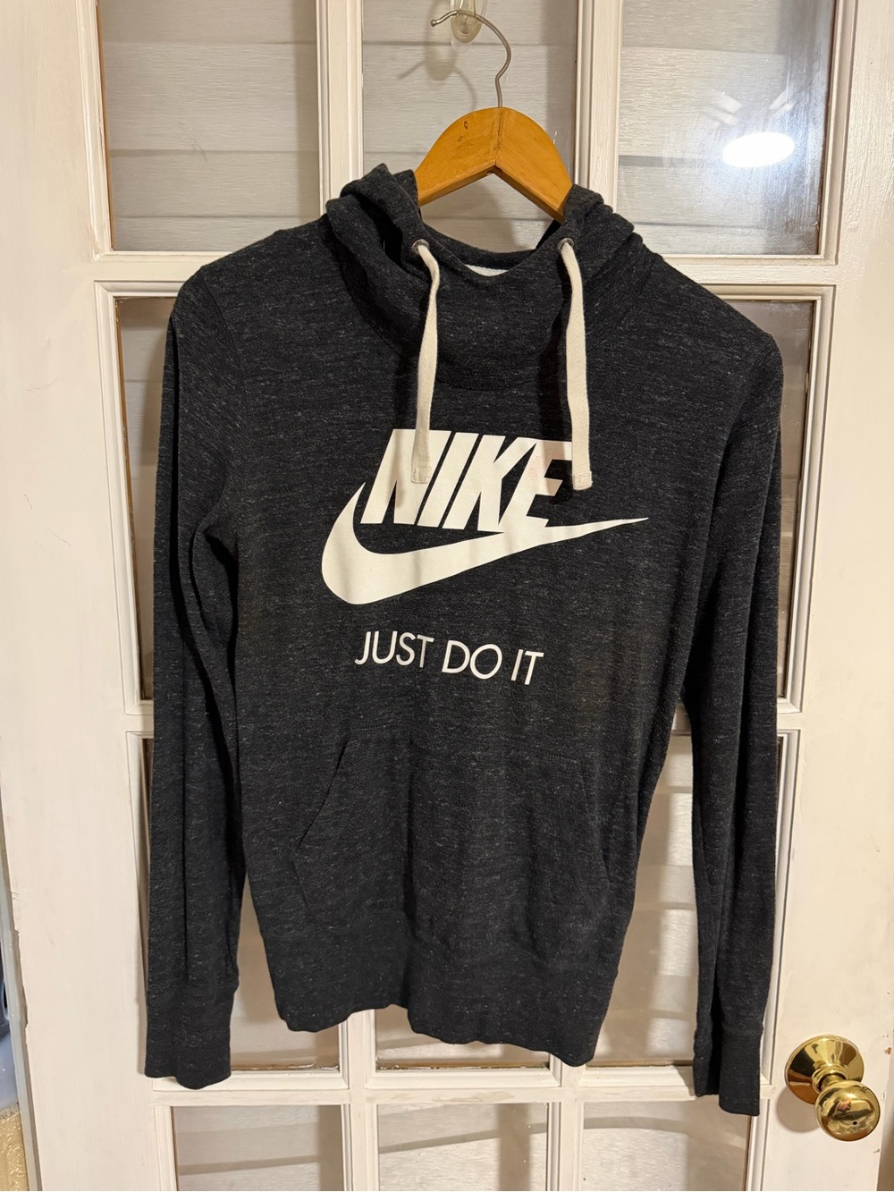 Nike Men's Dark Gray Pullover Hoodie with White Swoosh
